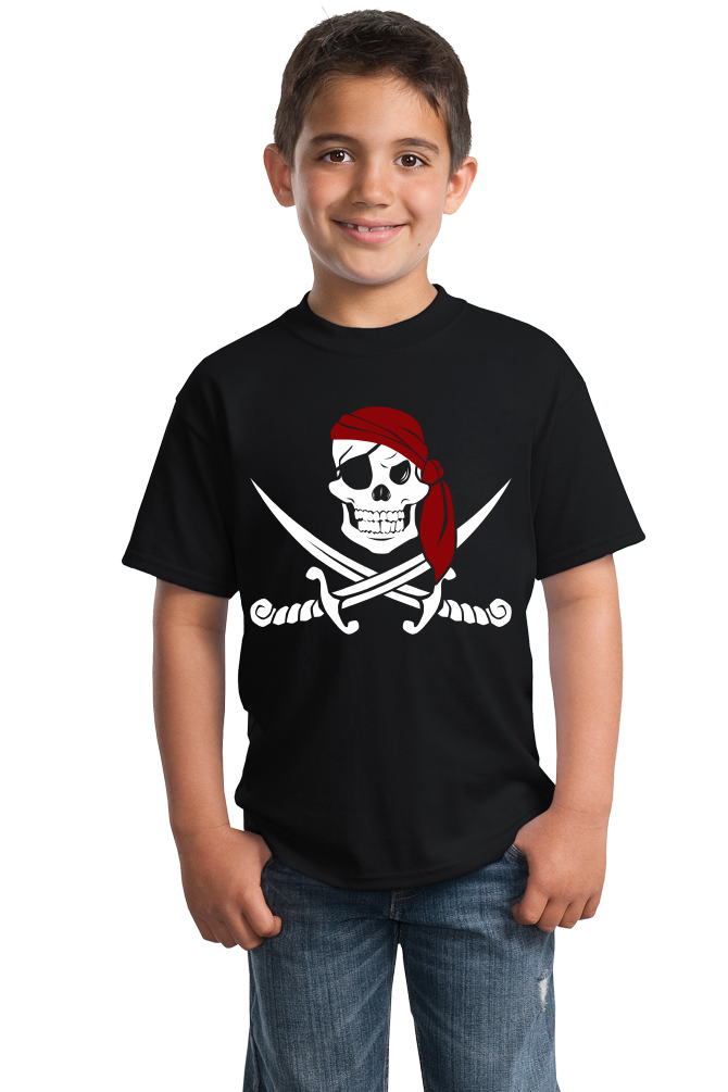Youth Black Jolly Roger Pirate Flag Tee T-shirt