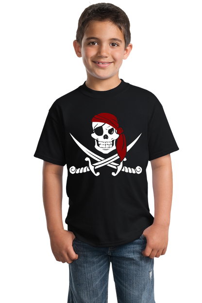 Youth Black Jolly Roger Pirate Flag Tee T-shirt