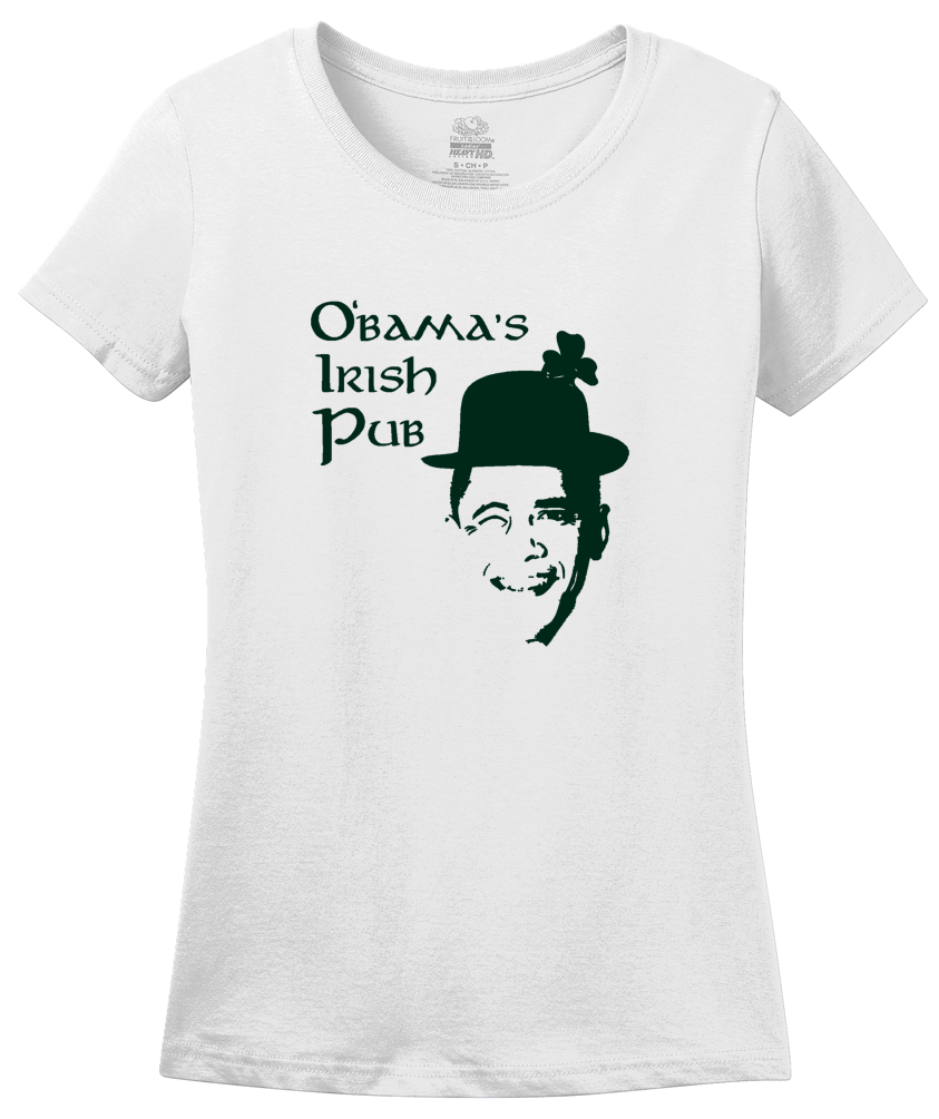 Ladies White O'bama's Irish Pub T-shirt