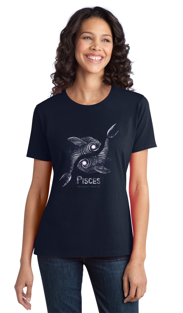 Ladies Navy Star Sign: Pisces - Horoscope Astrology Astrological New Age T-shirt