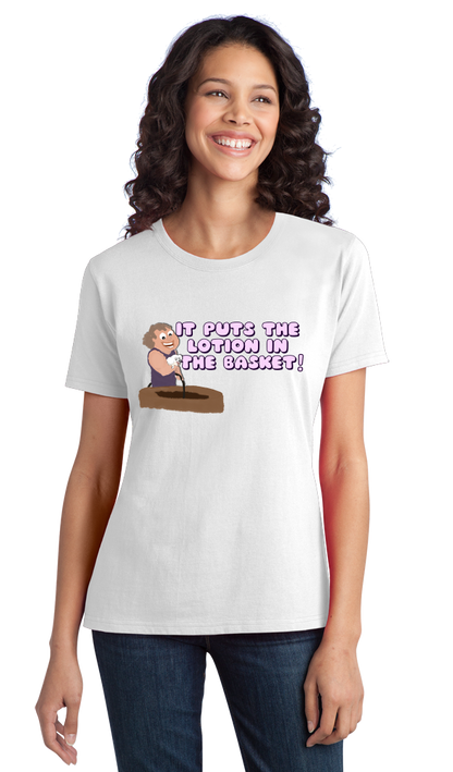 Ladies White It Puts The Lotion On The Skin - Creepy, Adorable Horror Movie T-shirt