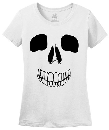 Ladies White Skeleton Face - Skull Spooky Halloween Fun Silly Hipster T-shirt