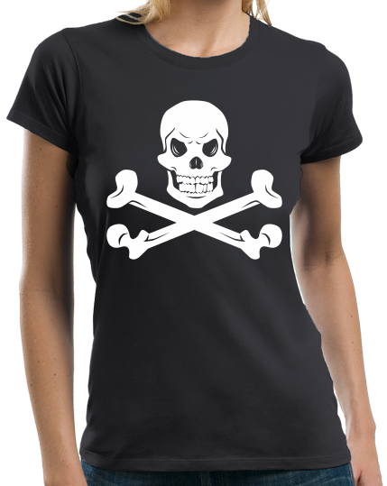 Ladies Black Skull & Crossbones - Pirate Biker Humor Silly Halloween Costume 