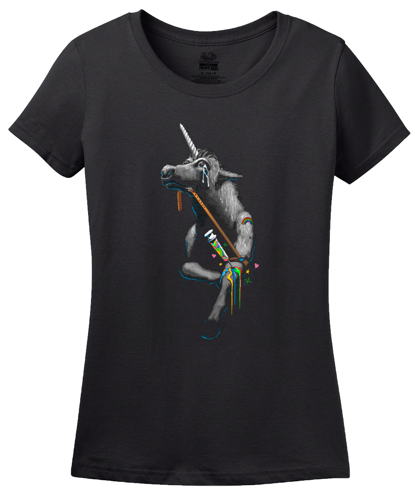 Ladies Black Addict Unicorn - Junkie Unicorn Internet Humor Funny Drugs T-shirt