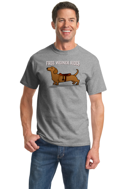 Standard Grey Free Weiner Rides - Dachshund Dog Humor Funny Silly Joke T-shirt
