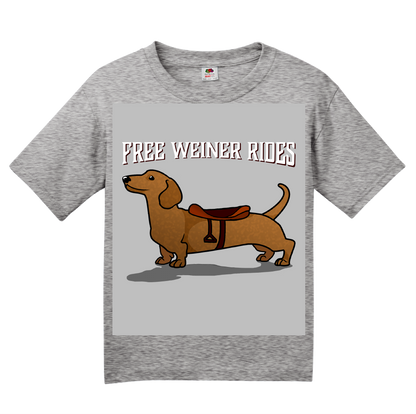 Youth Grey Free Weiner Rides - Dachshund Dog Humor Funny Silly Joke T-shirt