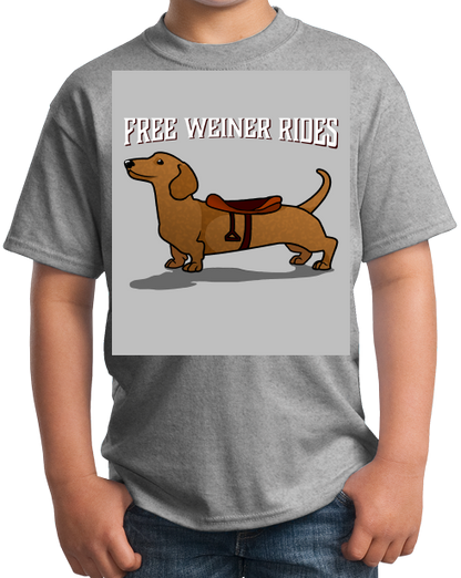 Youth Grey Free Weiner Rides - Dachshund Dog Humor Funny Silly Joke T-shirt