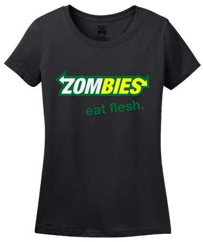 Ladies Black Zombies: Eat Flesh - Zombie Parody Humor Subway Sandwiches Joke T-shirt