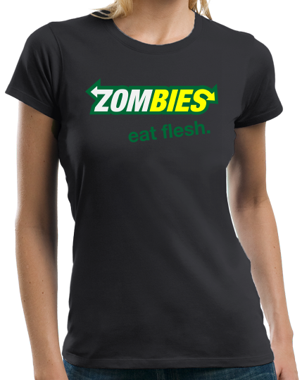 Ladies Black Zombies: Eat Flesh - Zombie Parody Humor Subway Sandwiches Joke T-shirt