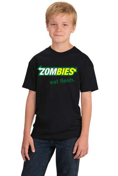 Youth Black Zombies: Eat Flesh - Zombie Parody Humor Subway Sandwiches Joke T-shirt