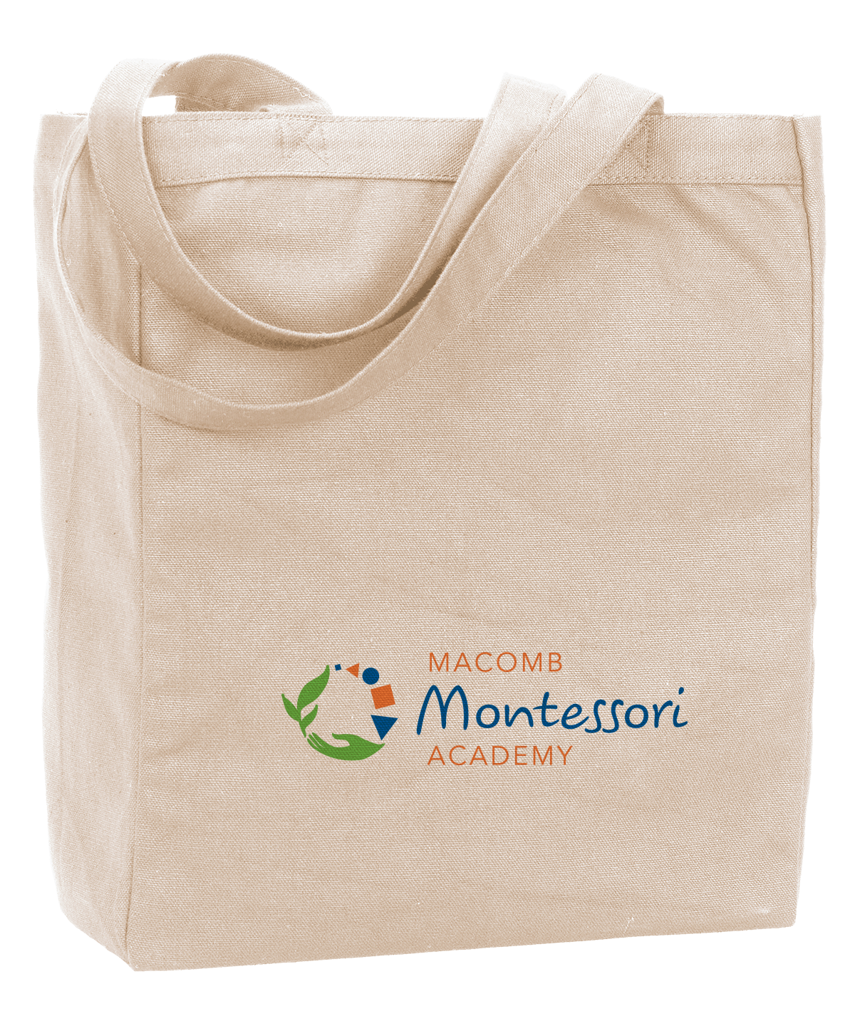 Tote Natural Macomb Montessori Academy Green, Blue, and Orange Logo Tote