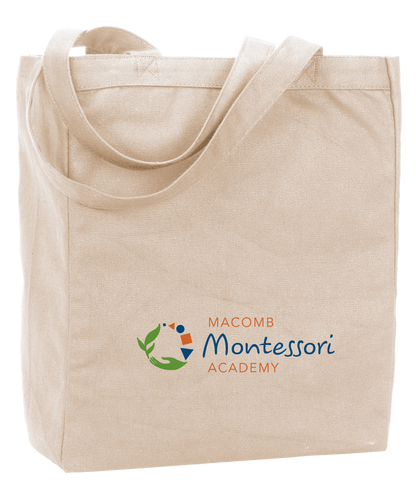 Tote Natural Macomb Montessori Academy Green, Blue, and Orange Logo Tote