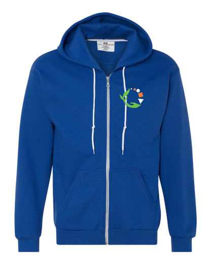 Zip Hoodie Royal Macomb Montessori Academy Green, White, and Orange Logo Zip-Hood