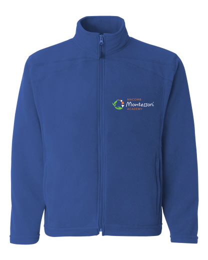 Adult Microfleece Full Zip Jacket Royal Macomb Montessori Academy Green, White, and Orange Logo Full-Zip-Fleece