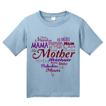 Youth Light Blue Mother In Many Languages - Mother's Day Gift New Mommy Love T-shirt