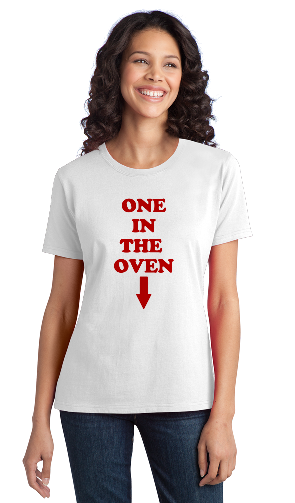 Ladies White "One In The Oven" - Police Academy Homage Movie T-shirt
