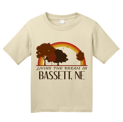 Youth Natural Living the Dream in Bassett, NE | Retro Unisex  T-shirt