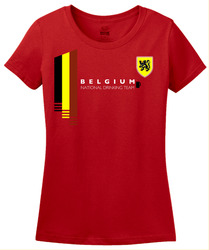 Ladies Red Belgium National Drinking Team - Belgian Pride Soccer Funny T-shirt