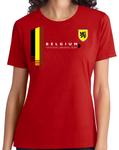 Ladies Red Belgium National Drinking Team - Belgian Pride Soccer Funny T-shirt
