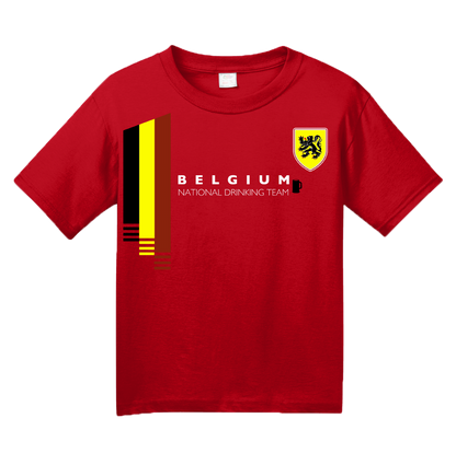 Youth Red Belgium National Drinking Team - Belgian Pride Soccer Funny T-shirt
