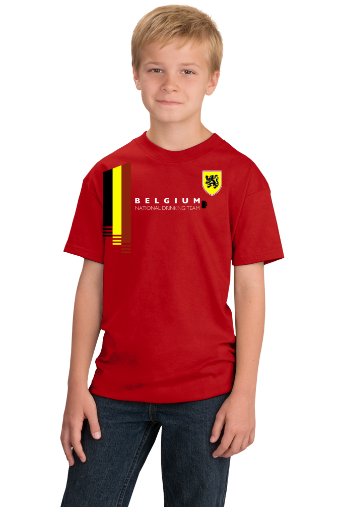 Youth Red Belgium National Drinking Team - Belgian Pride Soccer Funny T-shirt