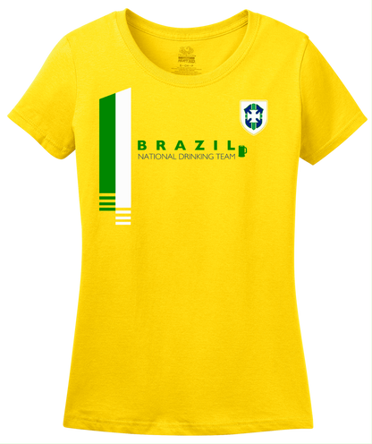 Ladies Yellow Brazil National Drinking Team - Brazilian Soccer Funny Football T-shirt