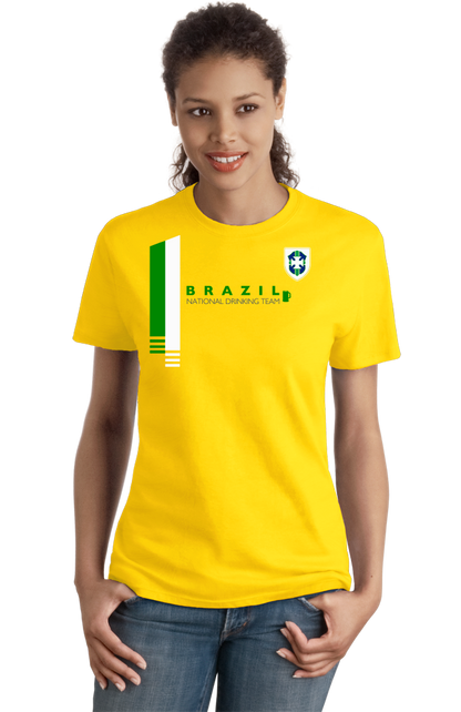 Ladies Yellow Brazil National Drinking Team - Brazilian Soccer Funny Football T-shirt