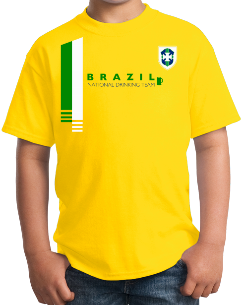 Youth Yellow Brazil National Drinking Team - Brazilian Soccer Funny Football T-shirt