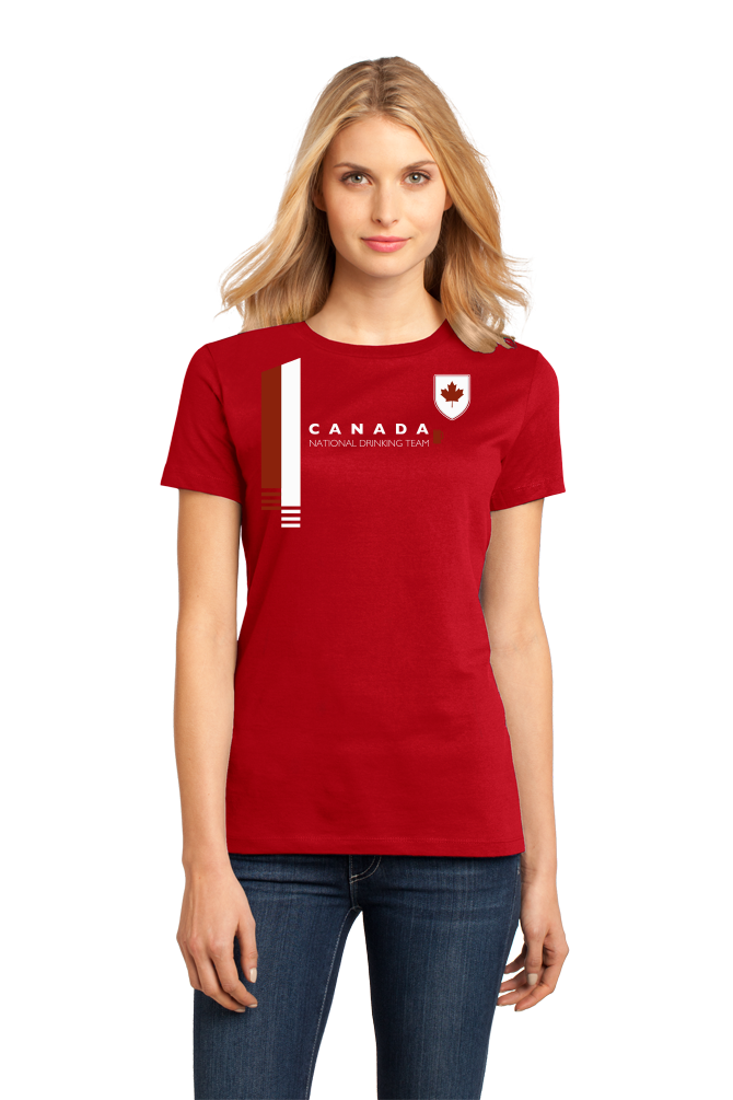 Ladies Red Canada National Drinking Team - Canadian Soccer Football Funny T-shirt