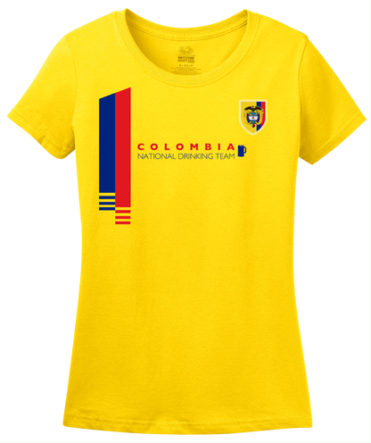 Ladies Yellow Colombia National Drinking Team - Columbian Soccer Football T-shirt