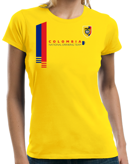 Ladies Yellow Colombia National Drinking Team - Columbian Soccer Football T-shirt