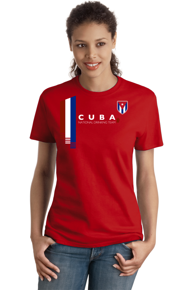 Ladies Red Cuba National Drinking Team - Cuban Soccer Football Funny T-shirt