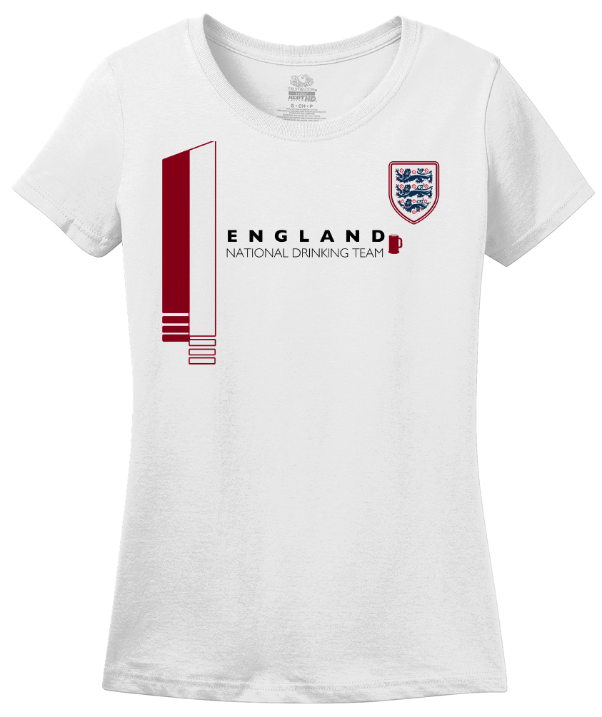 Ladies White England National Drinking Team - English Soccer Football Pub T-shirt