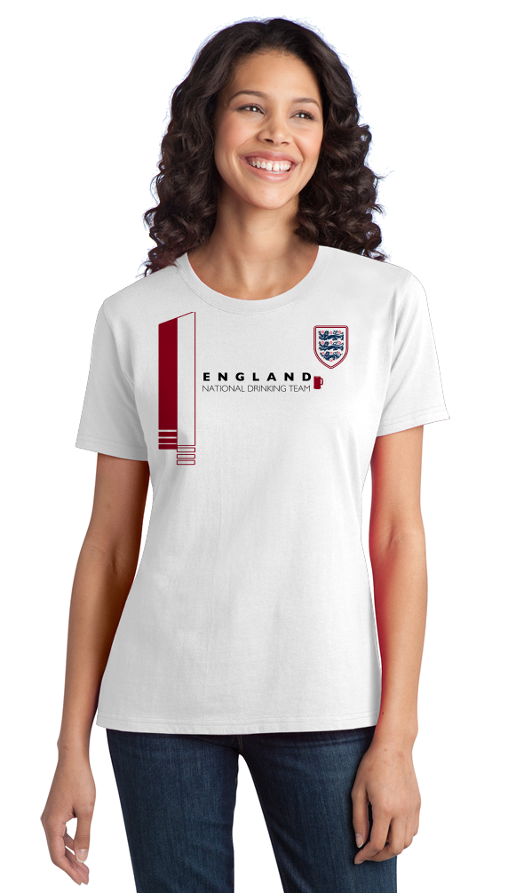 Ladies White England National Drinking Team - English Soccer Football Pub T-shirt