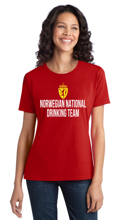 Ladies Red Norwegian National Drinking Team - Norway Soccer Football T-shirt