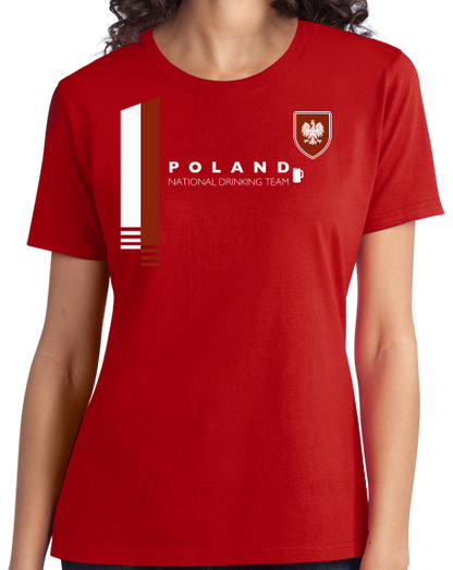 Ladies Red Poland National Drinking Team - Polish Soccer Football Funny T-shirt