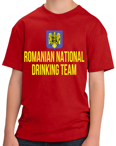Youth Red Romanian National Drinking Team - Romania Soccer Football T-shirt