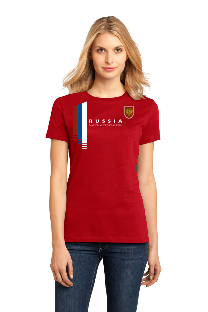 Ladies Red Russia National Drinking Team - Russian Soccer Football Fan T-shirt
