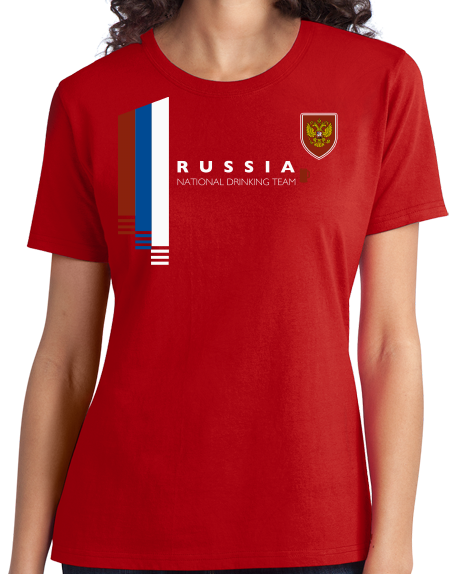 Ladies Red Russia National Drinking Team - Russian Soccer Football Fan T-shirt