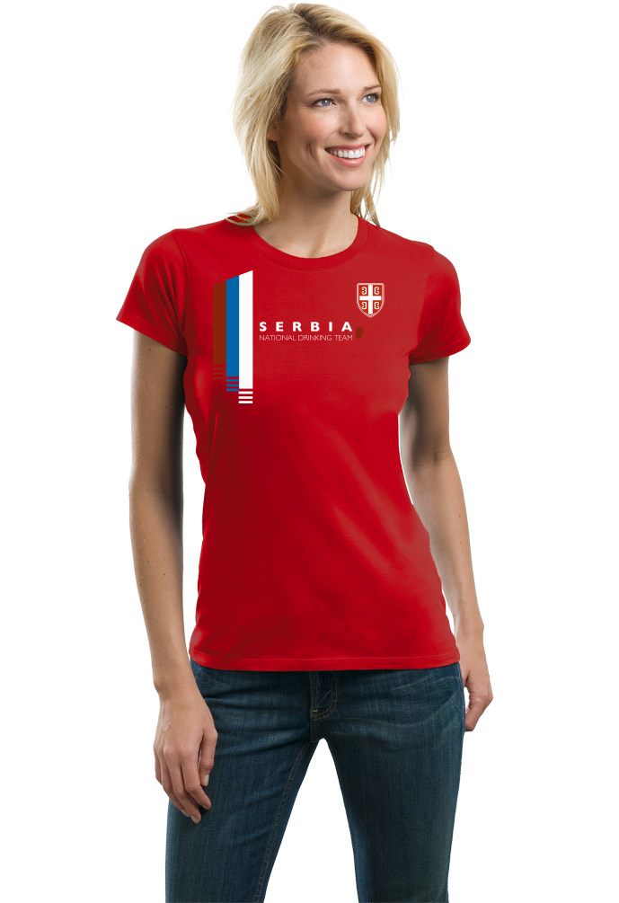 Ladies Red Serbia National Drinking Team - Serbian Soccer Football Fan T-shirt