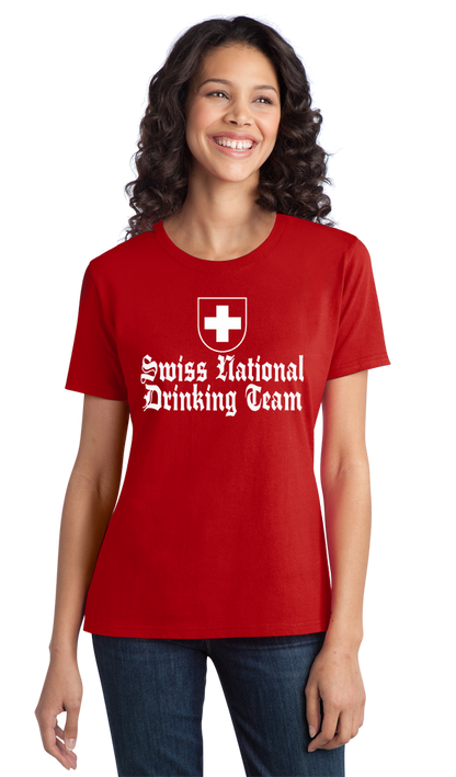 Ladies Red Swiss National Drinking Team - Switzerland Soccer Football Fan T-shirt