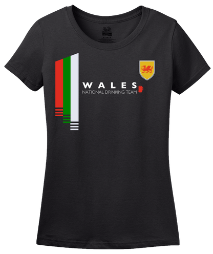 Ladies Black Wales National Drinking Team - Welsh Soccer Football Fan Pub T-shirt