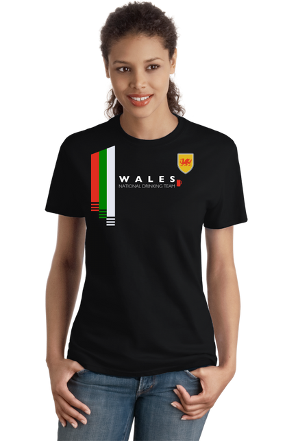 Ladies Black Wales National Drinking Team - Welsh Soccer Football Fan Pub T-shirt