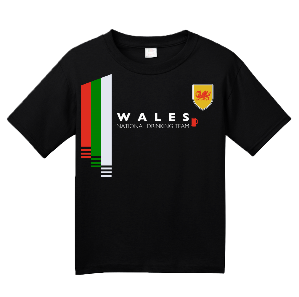 Youth Black Wales National Drinking Team - Welsh Soccer Football Fan Pub T-shirt