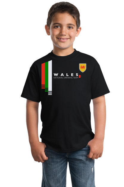 Youth Black Wales National Drinking Team - Welsh Soccer Football Fan Pub T-shirt