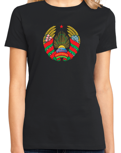 Ladies Black Belarus National Emblem - Belarus Belarusian Pride Heritage T-shirt