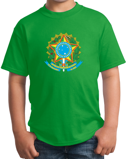 Youth Green Brazil Coat Of Arms - Brazilian Pride Love Rio Bahia Brasil T-shirt