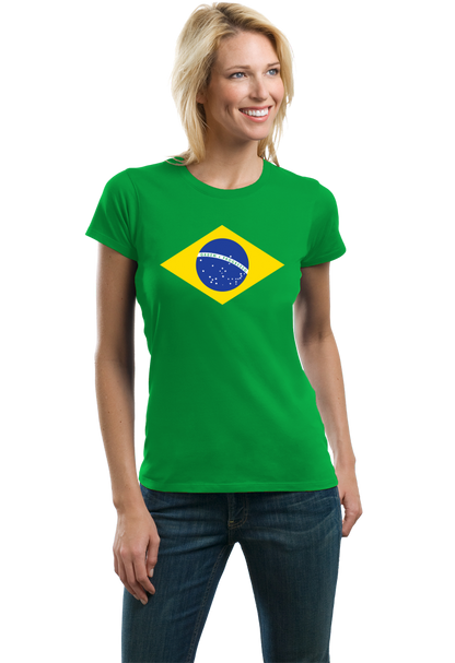 Ladies Green Brazil National Flag T-shirt