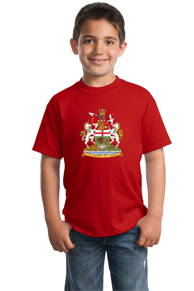 Youth Red Manitoba Provincial Coat Of Arms - Winnipeg Mantinoban Pride T-shirt