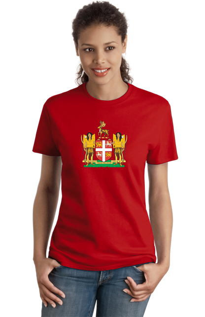 Ladies Red Newfoundland & Labrador Provincial Coat Of Arms - Newfie Pride T-shirt